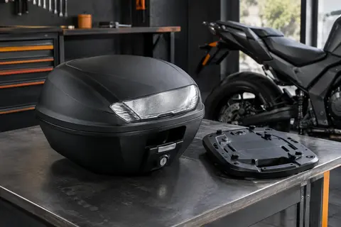 Top case moto Givi E300NT2 en plastique noir mat avec réflecteur transparent et plaque Monolock