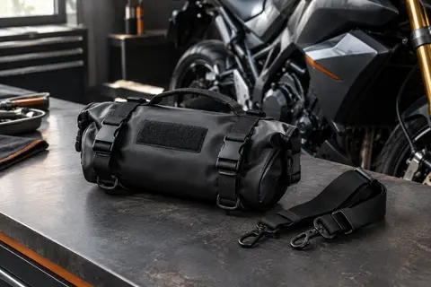 Sacoche moto Odinsberg noire de 3,5 L avec fermeture à enroulement et sangles de fixation rapides
