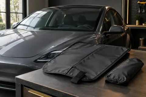 Pare-soleil noir pliable en nylon avec sangle auto-agrippante et pochette de rangement